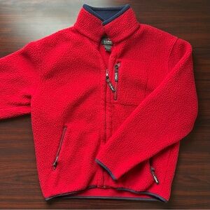 Vintage 90s LL Bean Deep Pile Fleece Jacket Full Zip Red Adult Medium